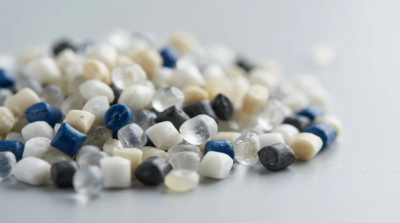 Kunststoffgranulat – Polymer-Pellets verschiedener Sorten (natur, transluzent, eingefärbt)